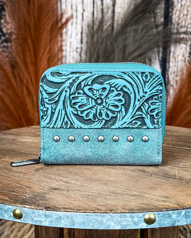 Prairie Rose Tooled Wallet in Turquoise by Wrangler