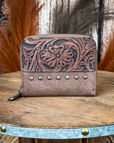 Prairie Rose Tooled Wallet in Coffee by Wrangler