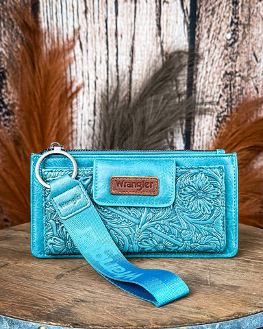 Marlowe Tooled Wristlet Wallet in Turquoise by Wrangler