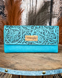 Delaney Tooled Wristlet Wallet in Turquoise by Wrangler