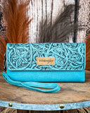 Delaney Tooled Wristlet Wallet in Turquoise by Wrangler