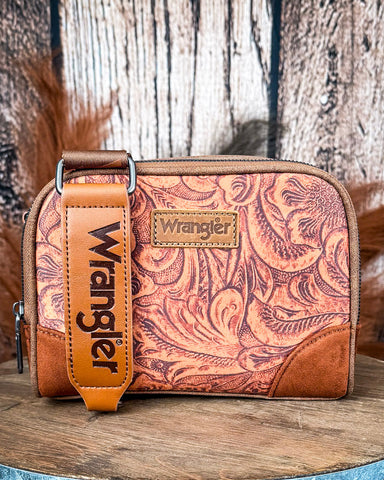 Canyon Trail Tooled Crossbody Bag in Brown by Wrangler