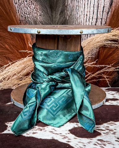Tulsa Tooled Wild Rag – Deep Teal Tooled Leather Print Scarf