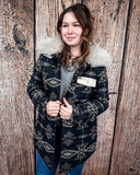 Sierra Quilted Aztec Jacket with Faux Fur Collar – Black & Ivory Wool Blend