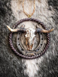 Rope Encircled Longhorn Skull and Horseshoe Ornament Gift Items Gift Corral Bronco Western Supply Co. 