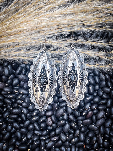 Largo Aztec Dangle Earrings - Black - Western Jewelry - Bronco Western Supply Co.
