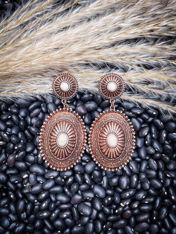 Alma Concho Stud Dangle Earrings - Copper - Western Jewelry - Bronco Western Supply Co.