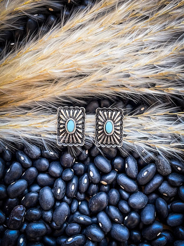 Windom Stud Earring - Silver - Western Jewelry - Faux Turquoise - Bronco Western Supply Co.