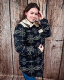 Sierra Quilted Aztec Jacket with Faux Fur Collar – Black & Ivory Wool Blend