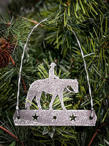 Equine Motif Ornament with Glitter Finish - Western Pleasure Silver