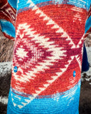 Sedona Luxe Aztec Fur Coat – Turquoise & Maroon Wool Blend