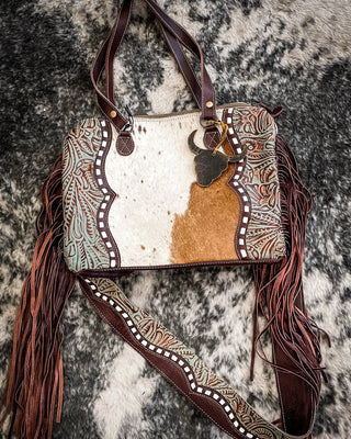 Dangle Wangle Hair-On Tooled Leather Bag by Myra Bag