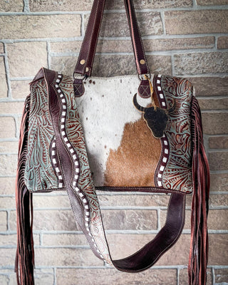 Dangle Wangle Hair-On Tooled Leather Bag by Myra Bag