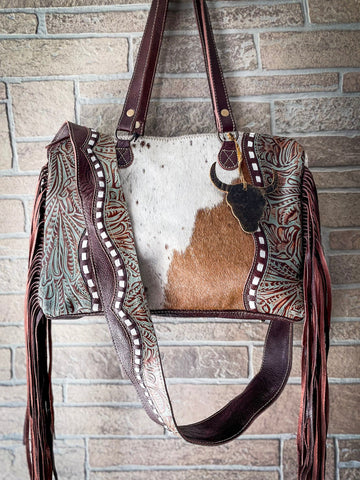 Cowhide & serape with LV patch & Fringe Large Purse