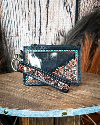 Apache Twilight Handtooled Hairon Leather Card Holder by Myra Bag