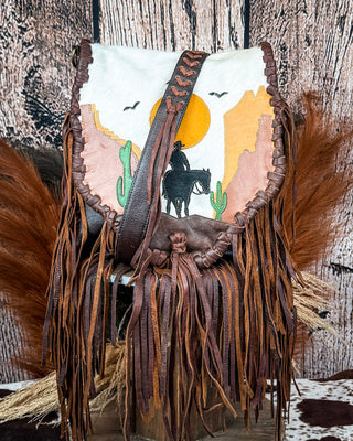 Cowboy Sunset Leather Fringe Crossbody Bag