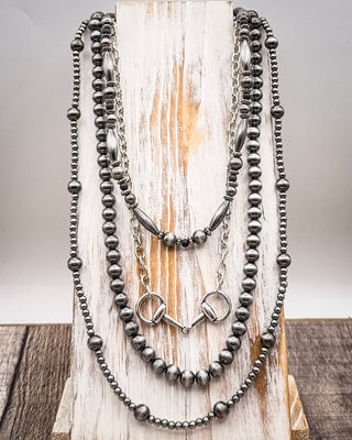 Iron Hollow Layered Beaded Necklace with Snaffle Bit Charm