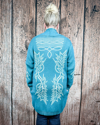 Wilderline Boot Stitch Cardigan in Teal by Lucky & Blessed