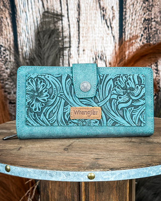 Dusk Trail Tooled Wallet in Turquoise by Wrangler