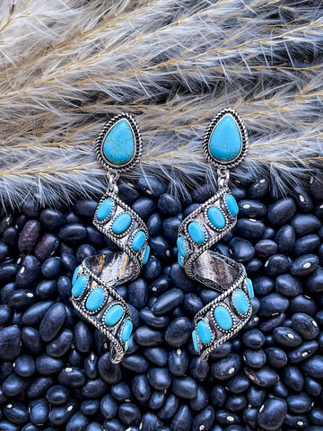 Sister Post Dangle Earrings - Silver - Western Jewelry - Faux Turquoise - Bronco Western Supply Co.