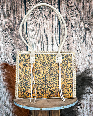 Rowena Tooled Concealed Carry Tote in Tan by Montana West