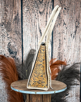 Rowena Tooled Concealed Carry Tote in Tan by Montana West