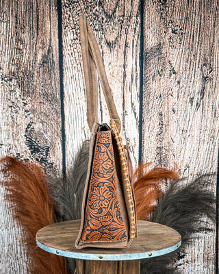 Rowena Tooled Concealed Carry Tote in Brown by Montana West