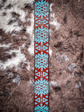 "Dakota" Aztec Embossed Brown/Turquoise Hooey Belt