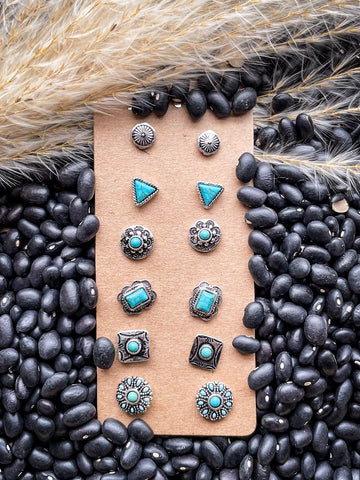 Jamie Stud Earring Set - Silver - Faux Turquoise Earrings - Bronco Western Supply Co.