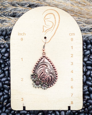 Sunchapel Filigree Teardrop Earrings in Copper