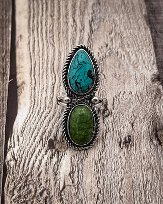 Sagewater Turquoise & Green Two Stone Ring
