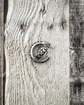 Sable Engraved Mini Hoops in Silver