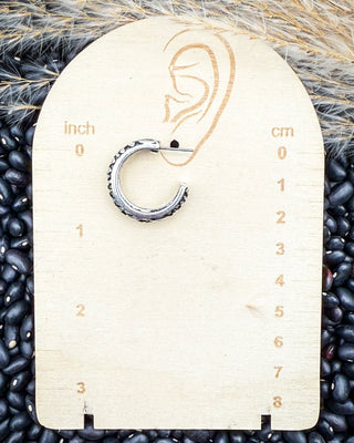 Sable Engraved Mini Hoops in Silver