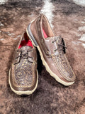 Adrienne - Twisted X - Boat Shoe - Driving Moc - Brown & Embossed Flower - Bronco Western Supply Co.