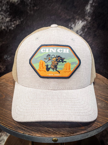 Men's Cinch Hat- Tan Hexagon Patch Trucker Cap