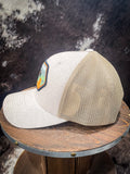Men's Cinch Hat- Tan Hexagon Patch Trucker Cap