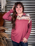 Barrera Aztec Print Pullover - Dark Mauve - 3/4 Zip - Western Fashion - Bronco Western Supply Co.