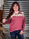 Barrera Aztec Print Pullover - Dark Mauve - 3/4 Zip - Western Fashion - Bronco Western Supply Co.