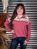 Barrera Aztec Print Pullover - Dark Mauve - 3/4 Zip - Western Fashion - Bronco Western Supply Co.
