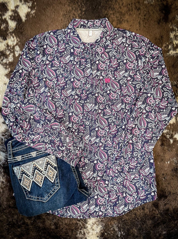 Women's Cinch ArenaFlex Navy Paisley Button-Up Shirt