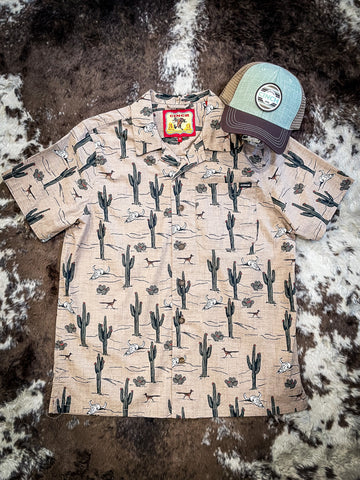 Gobi Cinch Men's Cactus Short Sleeve Camp Shirt- Khaki