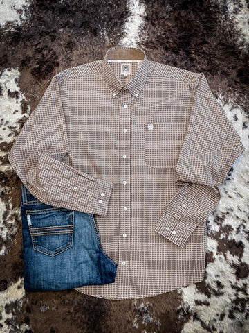Adam Cinch Men's Geometric Long Sleeve- Brown/Khaki/White