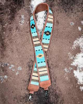 Woven West Saddle Blanket and Leather Bag Strap