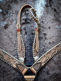 Silver Royal Feather and White Lace Headstall and Breast Collar Set