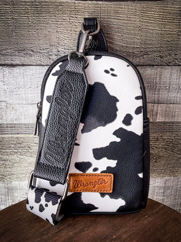 Cow Print Wrangler Sling Bag- Black