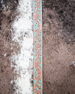 Western Wreath Leather Belt in Bronco Sky by Myra Bag