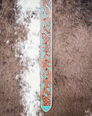 Western Wreath Leather Belt in Bronco Sky by Myra Bag