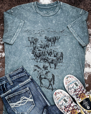Open Range Boyfriend Tee in Stone Gray Mineral Wash