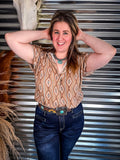 Josie Khaki Aztec Dolman Short Sleeve Button Down Top - Western Top - Bronco Western Supply Co.