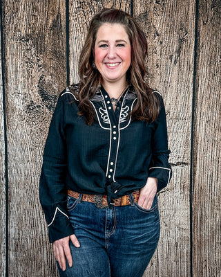 Blackwood Pearl Snap Western Shirt in Black by Lucky and Blessed